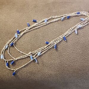 Chic Blue Crystal Beaded Necklace with Silver Chain With Clasp